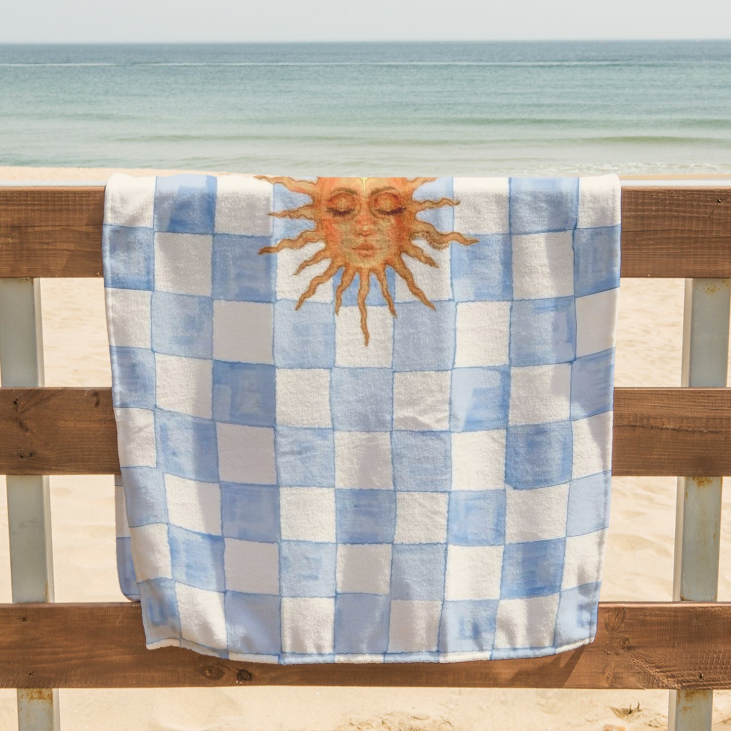 Blue Checkered Sun Printed Towel