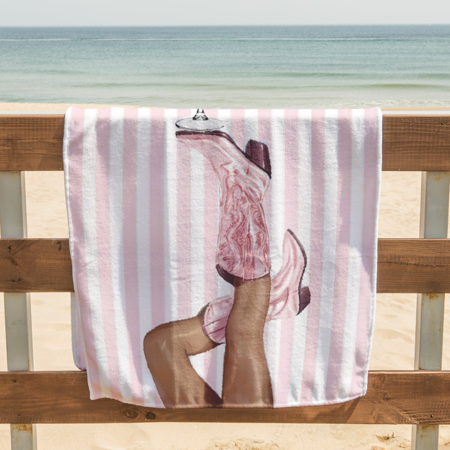 Pink Cocktail Stripe Printed Towel