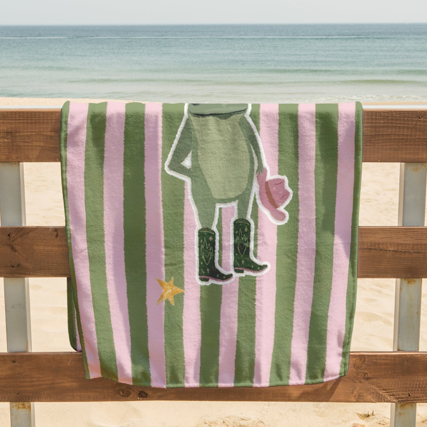 Striped Frog Charm Printed Towel