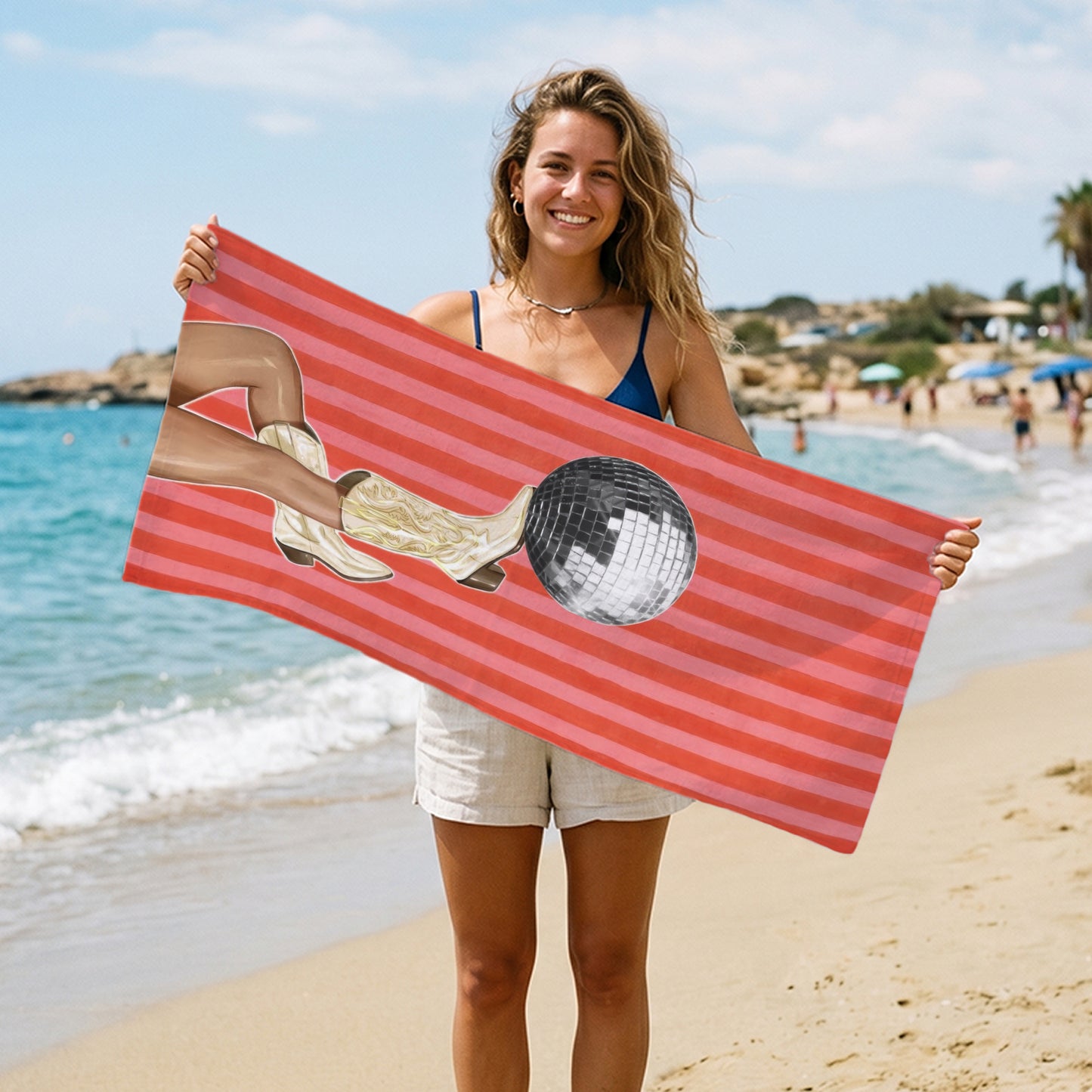 Red Disco Ball Stripe Printed Towel