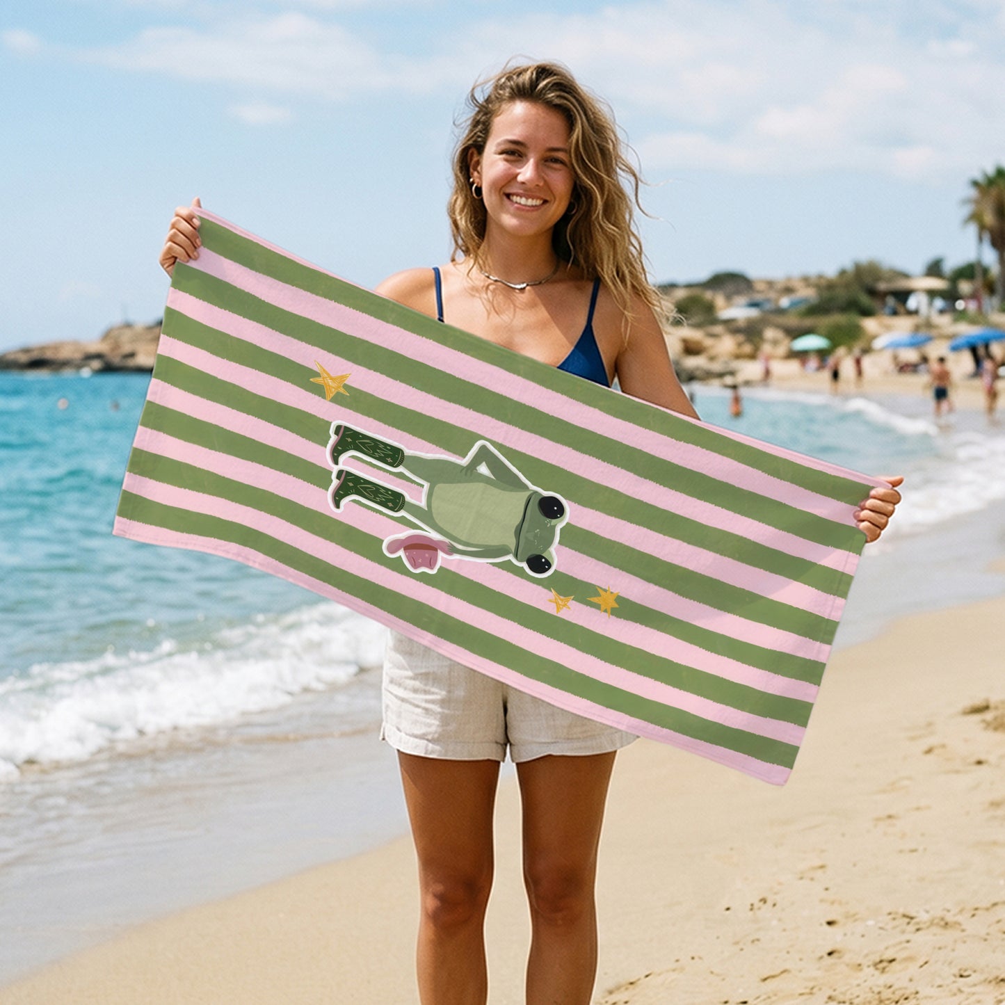 Striped Frog Charm Printed Towel