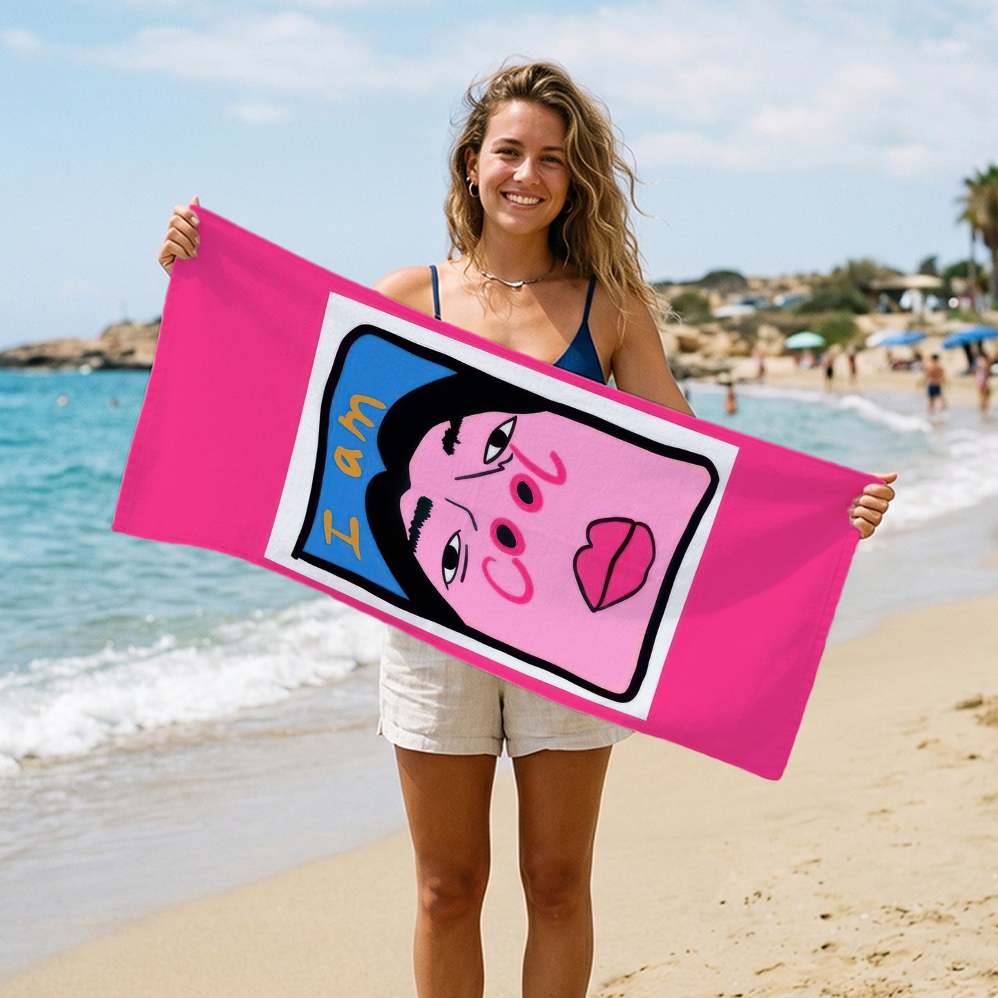 Pink Selfie Portrait Printed Towel
