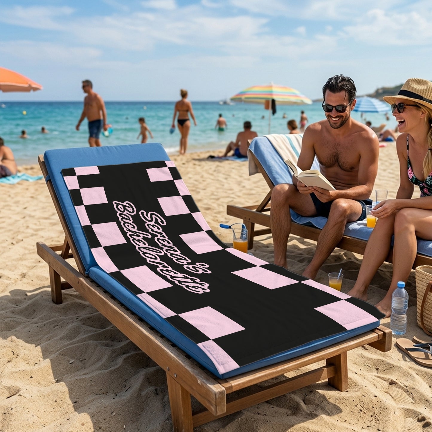 Custom Bachelorette Checkerboard Printed Towel