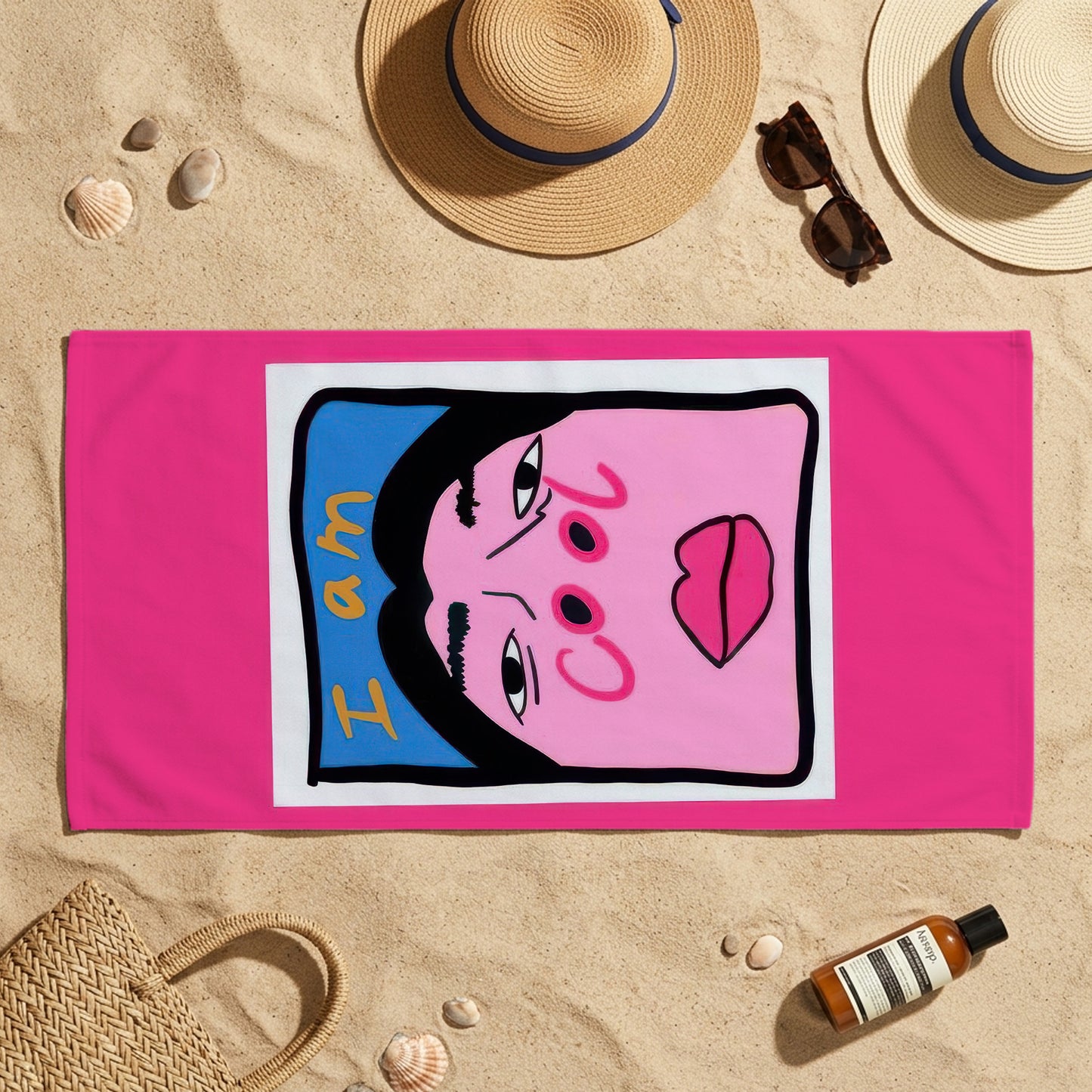 Pink Selfie Portrait Printed Towel