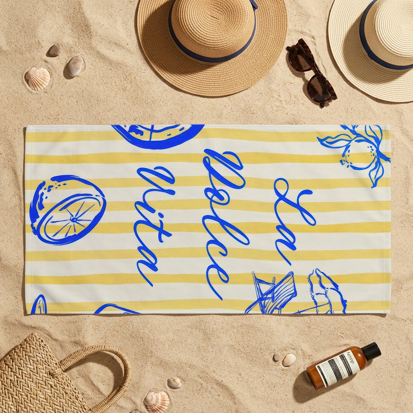 La Dolce Vita Lemon Stripe Printed Towel