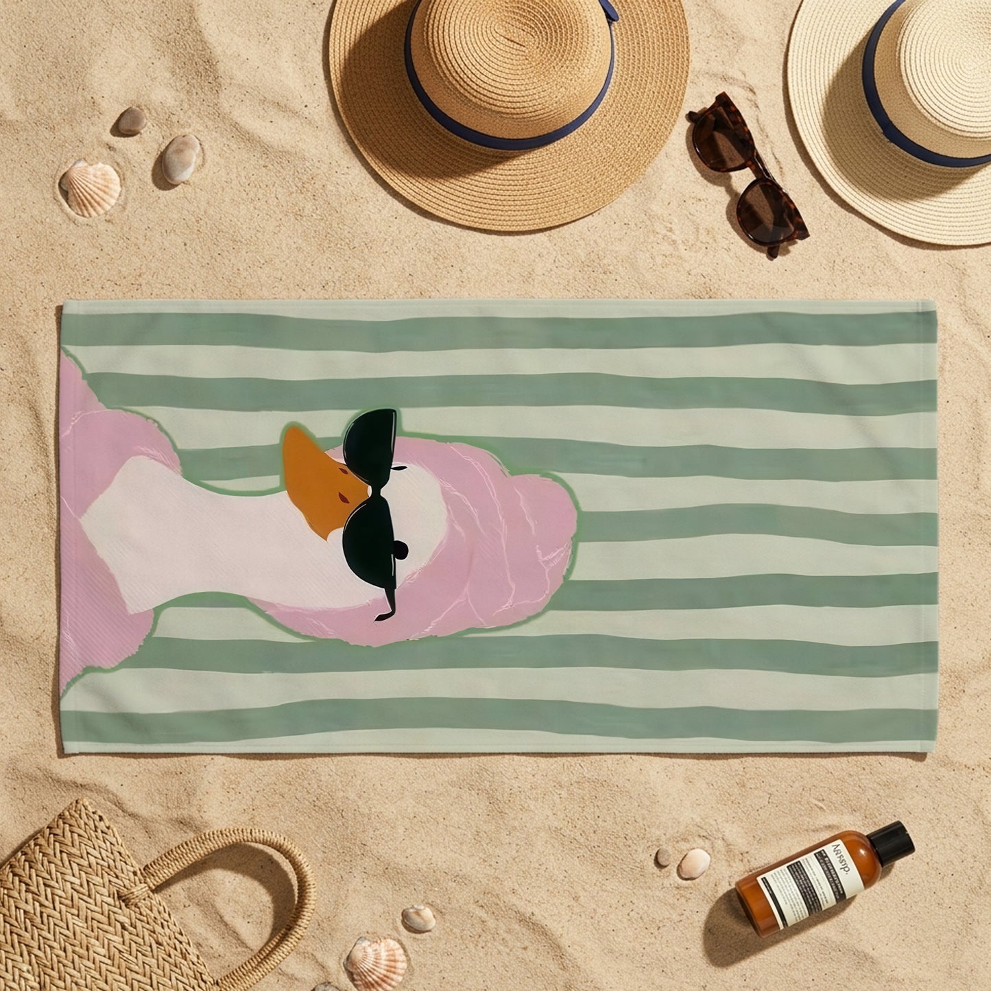 Cool Duck Sage Stripe Printed Towel