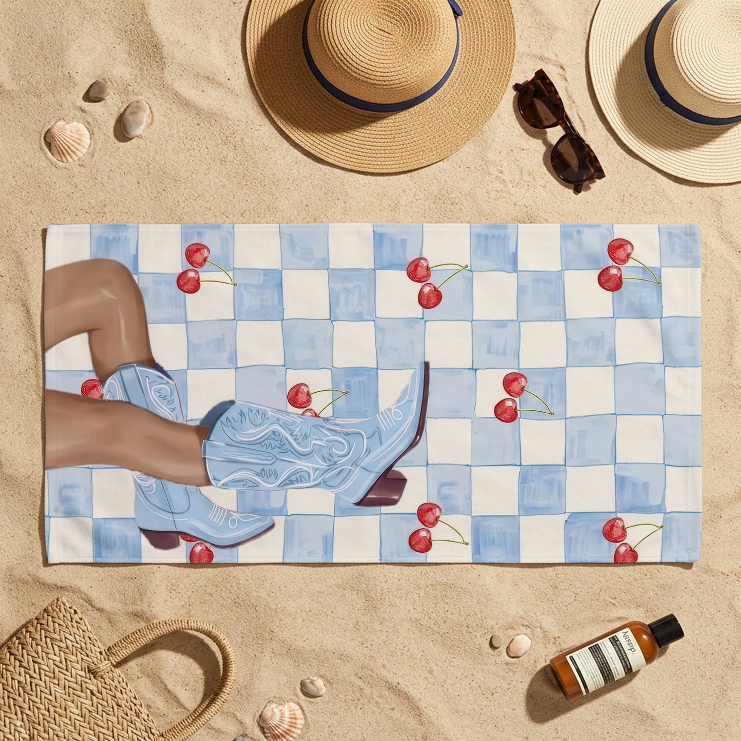 Blue Cherry Legs Printed Towel