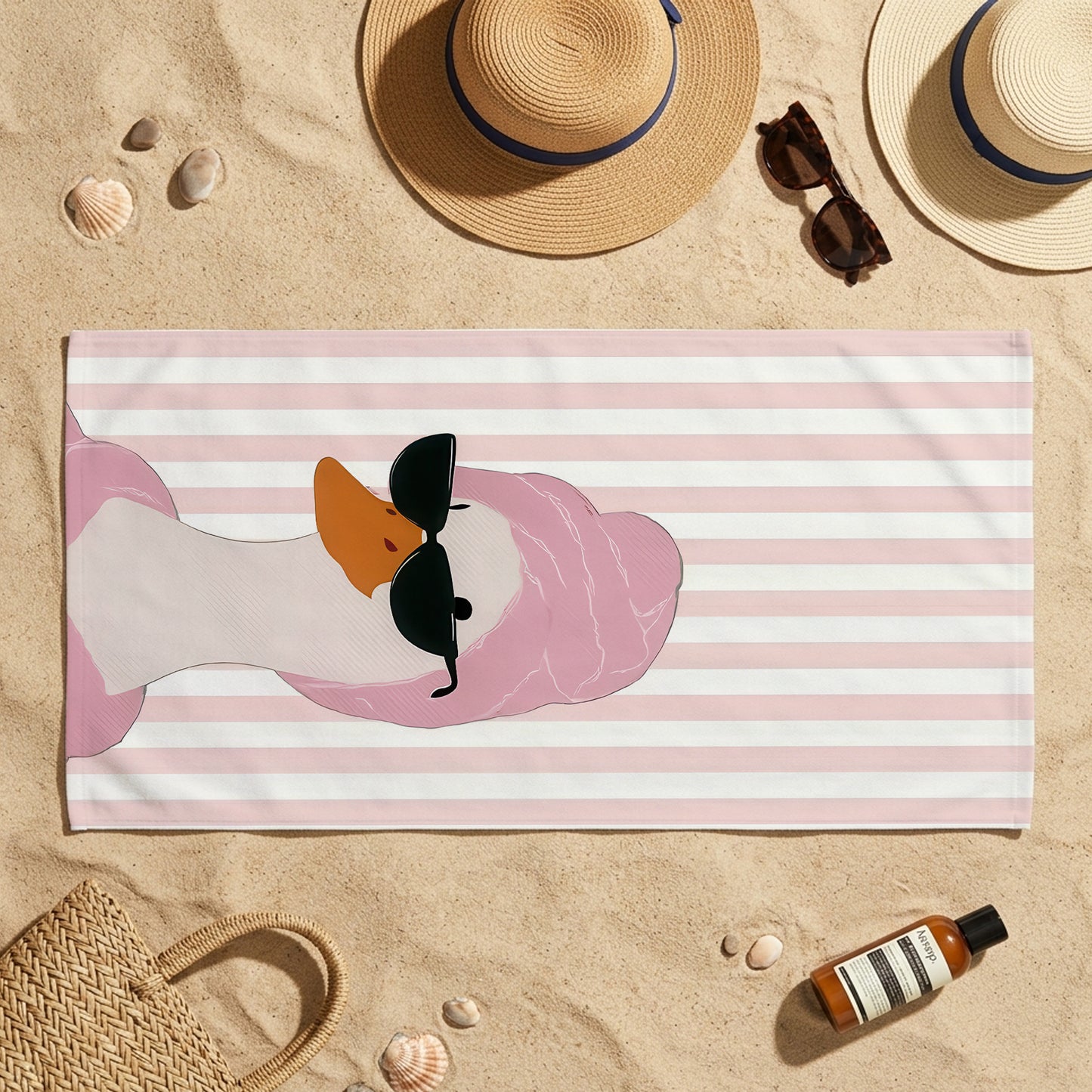 Spa Duck Pink Stripe Printed Towel