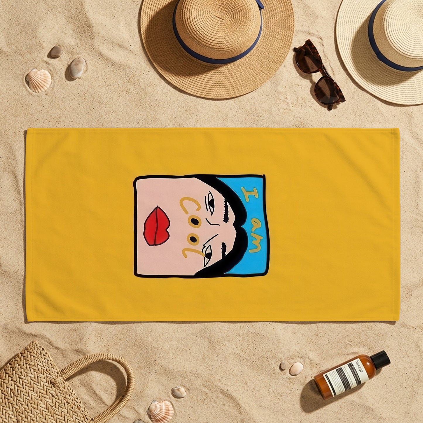 Yellow Selfie Portrait Printed Towel