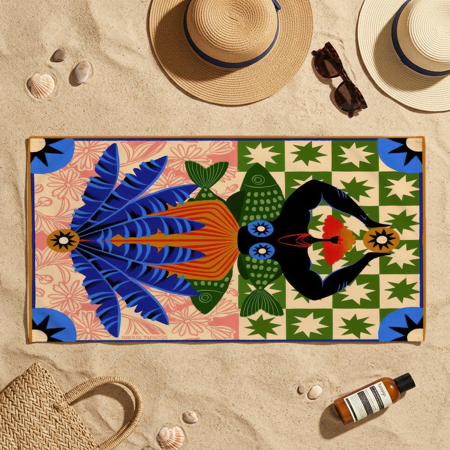 Tropical Mermaid Tile Printed Towel