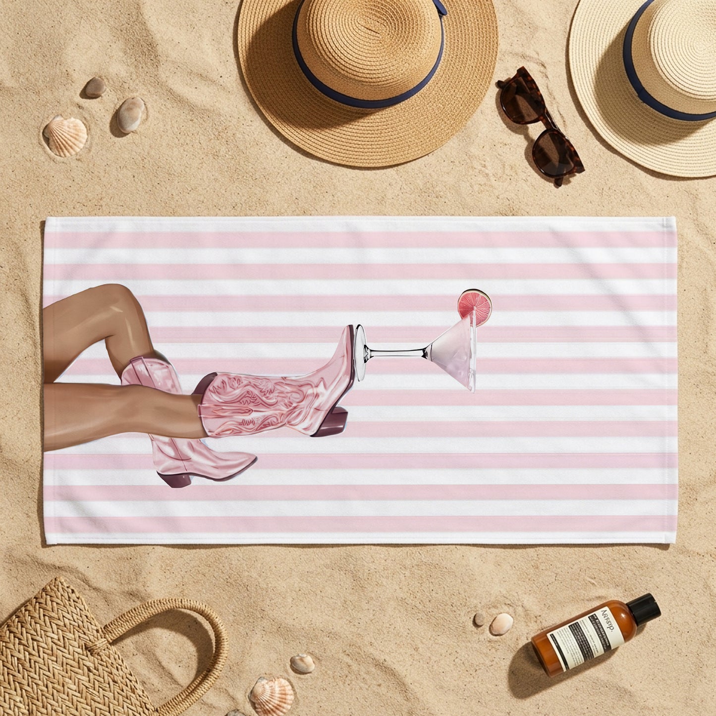 Pink Cocktail Stripe Printed Towel