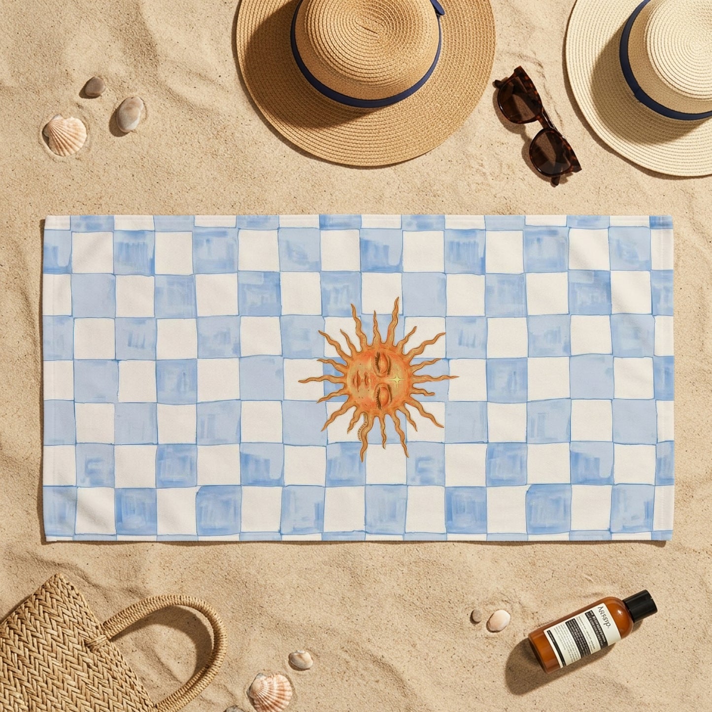 Blue Checkered Sun Printed Towel