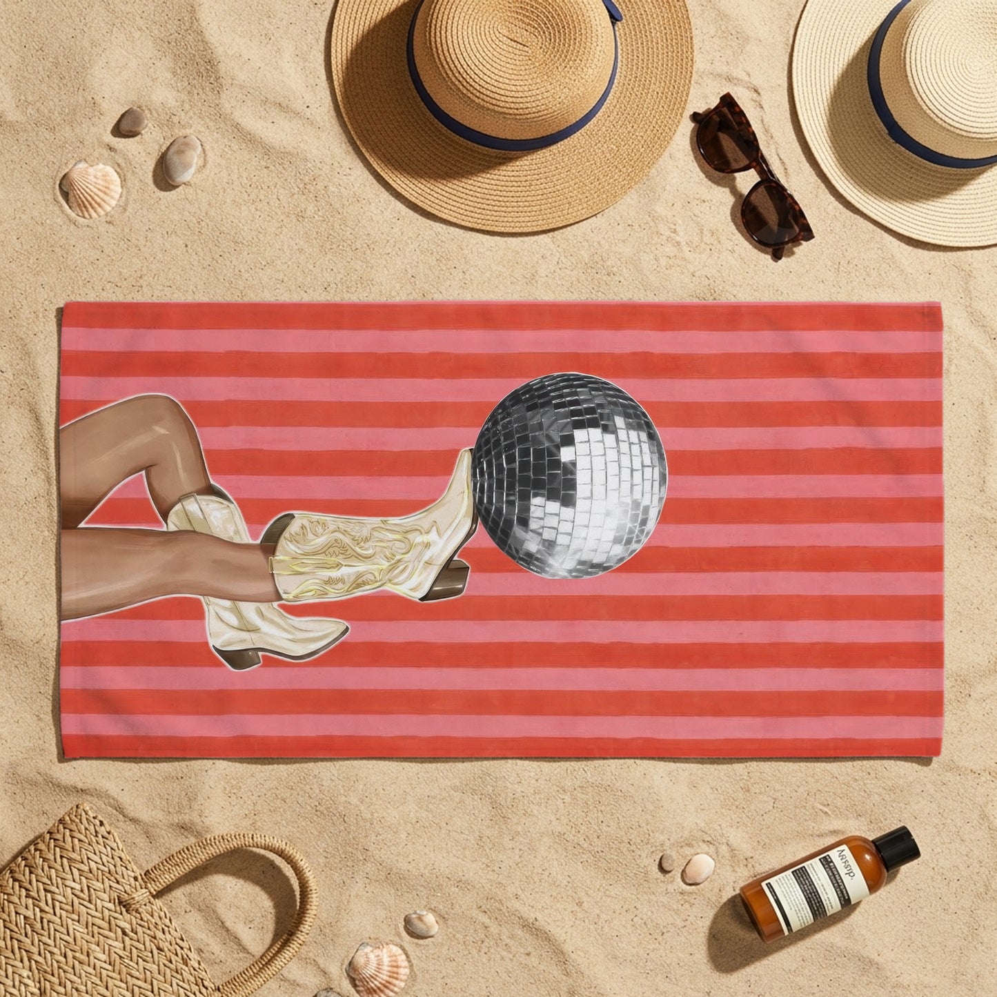 Red Disco Ball Stripe Printed Towel