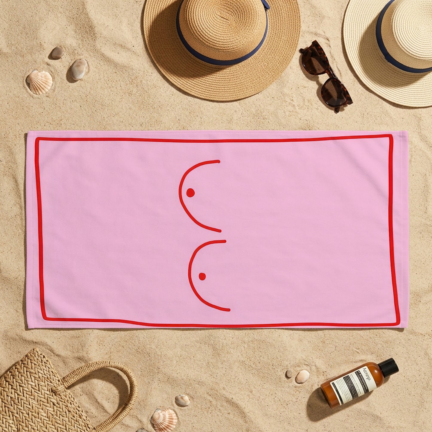 Pink Minimal Body Line Art Printed Towel
