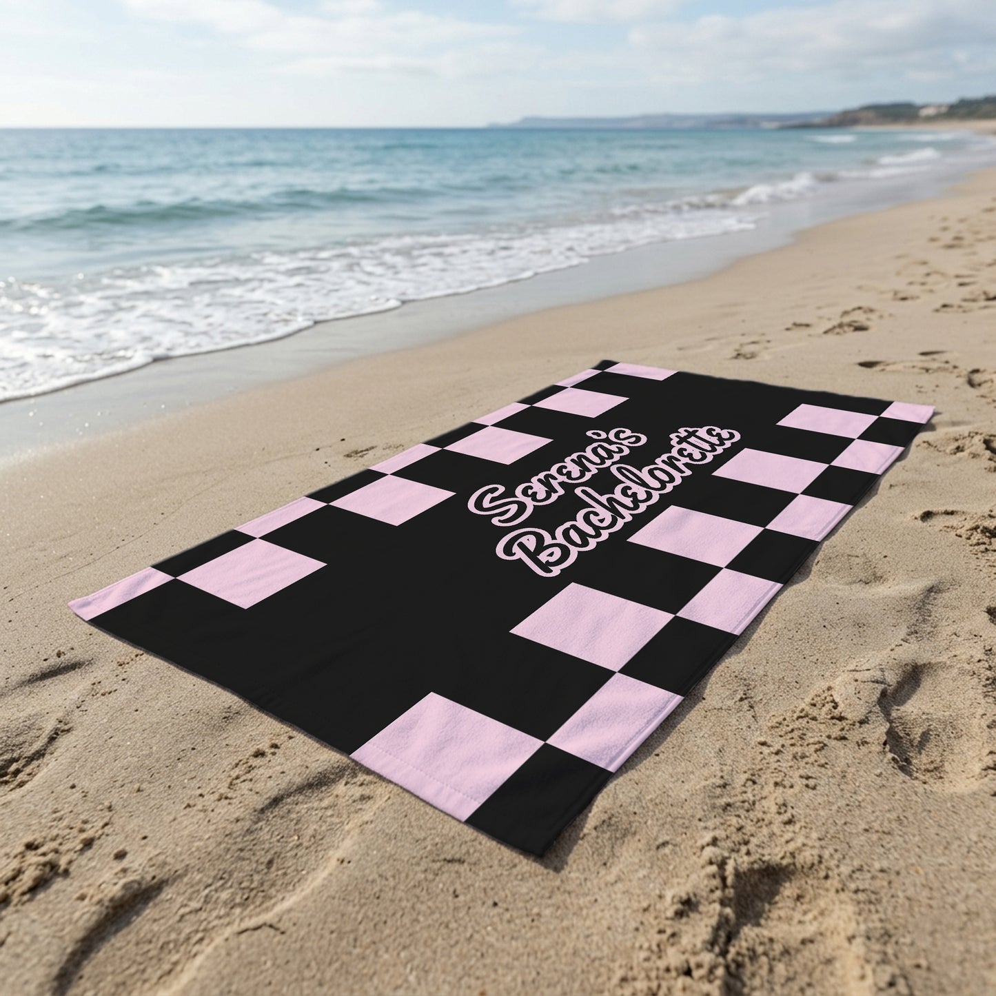 Custom Bachelorette Checkerboard Printed Towel