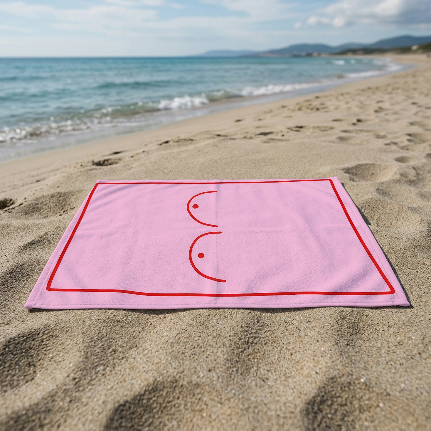 Pink Minimal Body Line Art Printed Towel