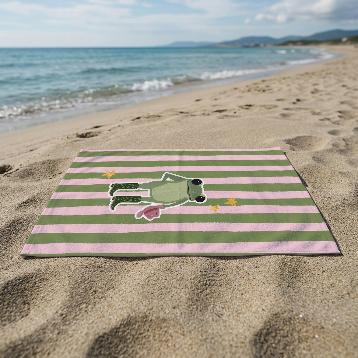 Striped Frog Charm Printed Towel