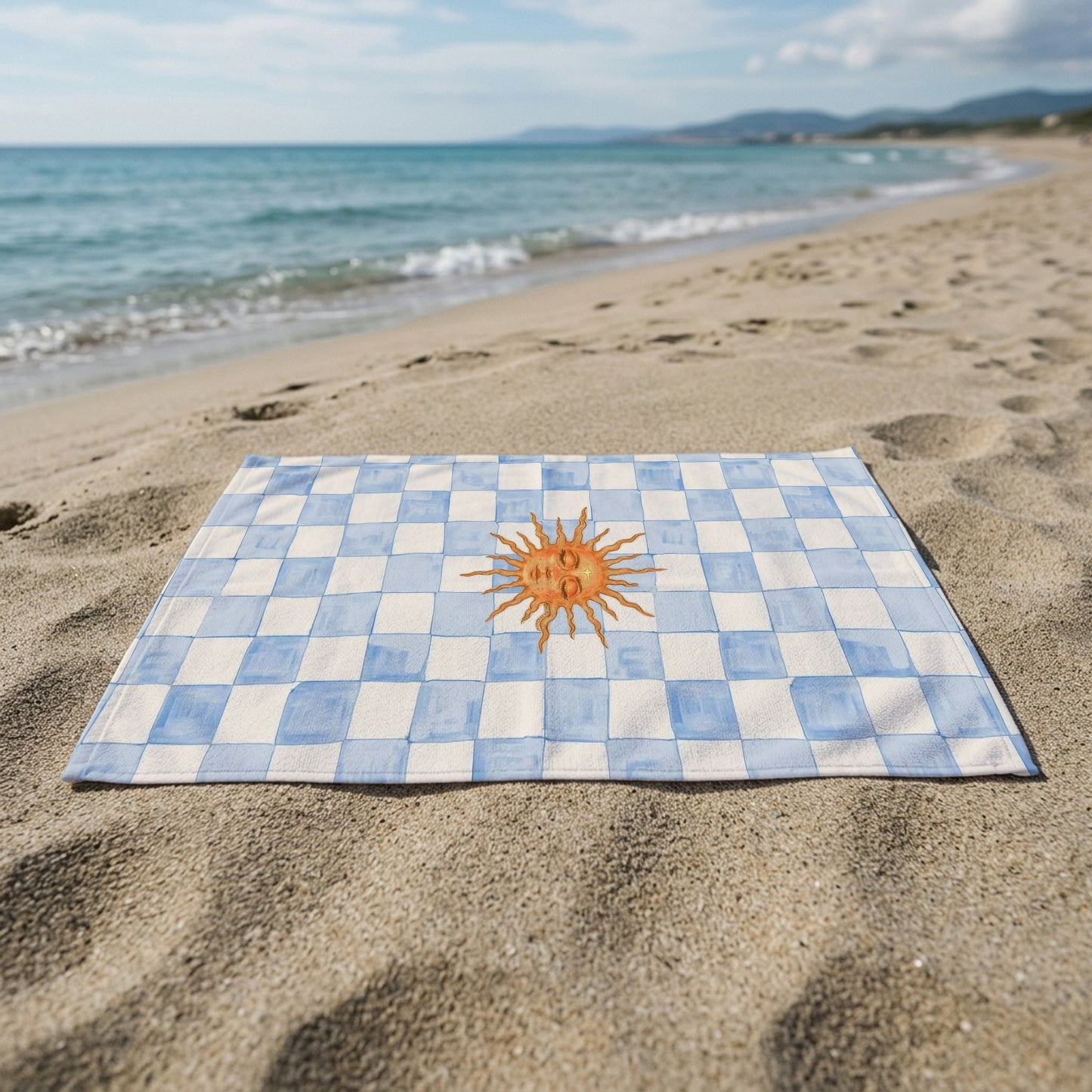 Blue Checkered Sun Printed Towel