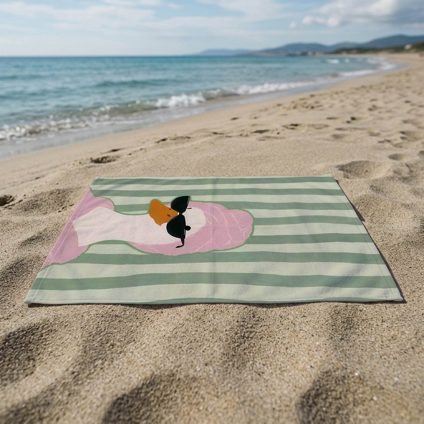 Cool Duck Sage Stripe Printed Towel