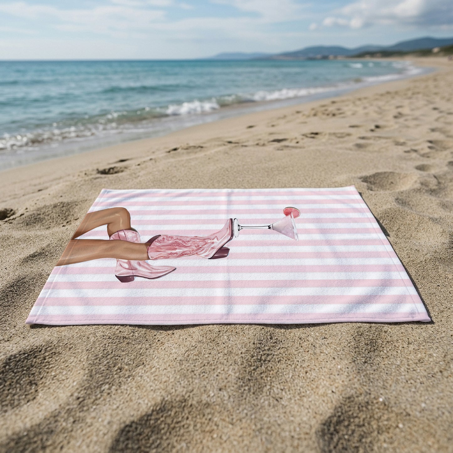 Pink Cocktail Stripe Printed Towel