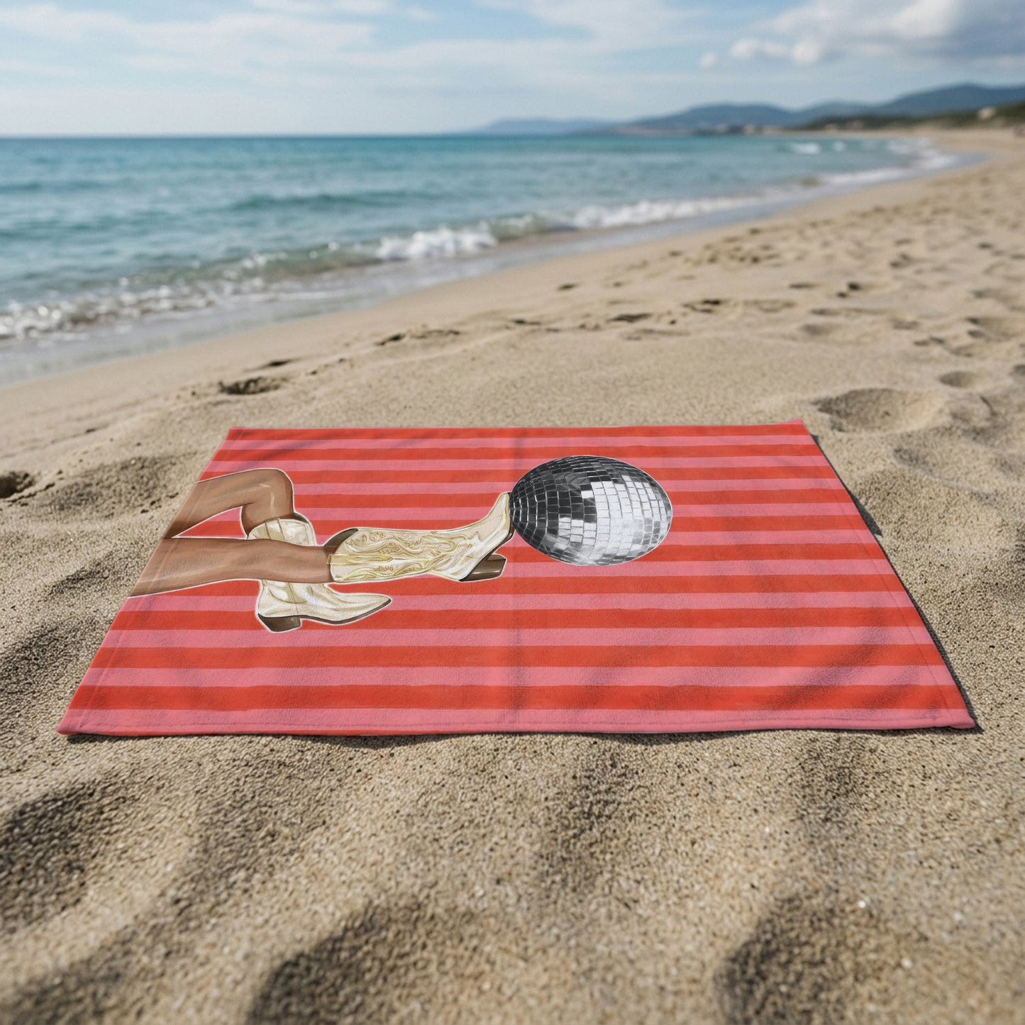Red Disco Ball Stripe Printed Towel
