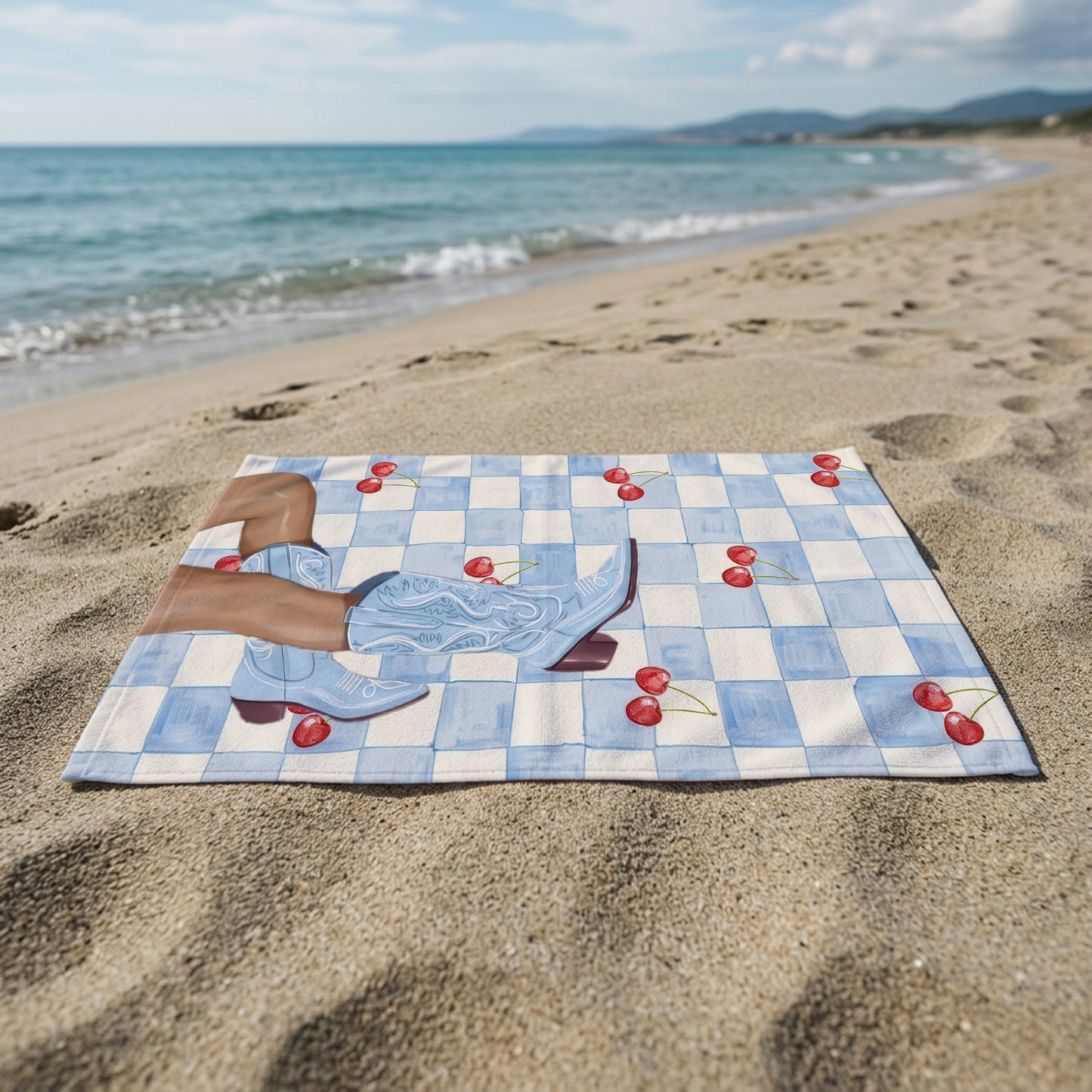 Blue Cherry Legs Printed Towel