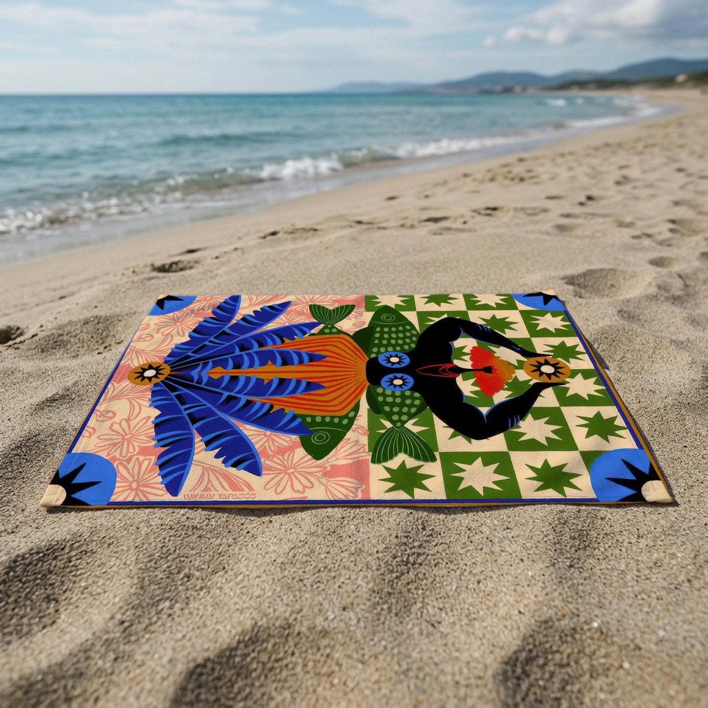 Tropical Mermaid Tile Printed Towel
