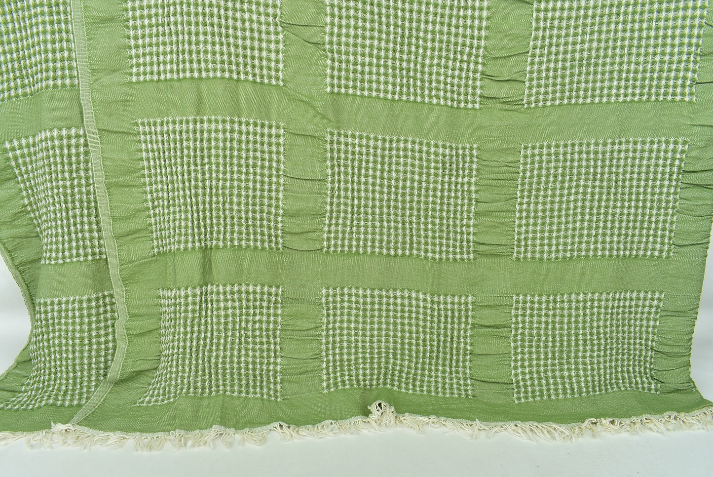Large Turkish Cotton Towel, Khaki Green Blanket, Waffle Throw, 79x83 Inches