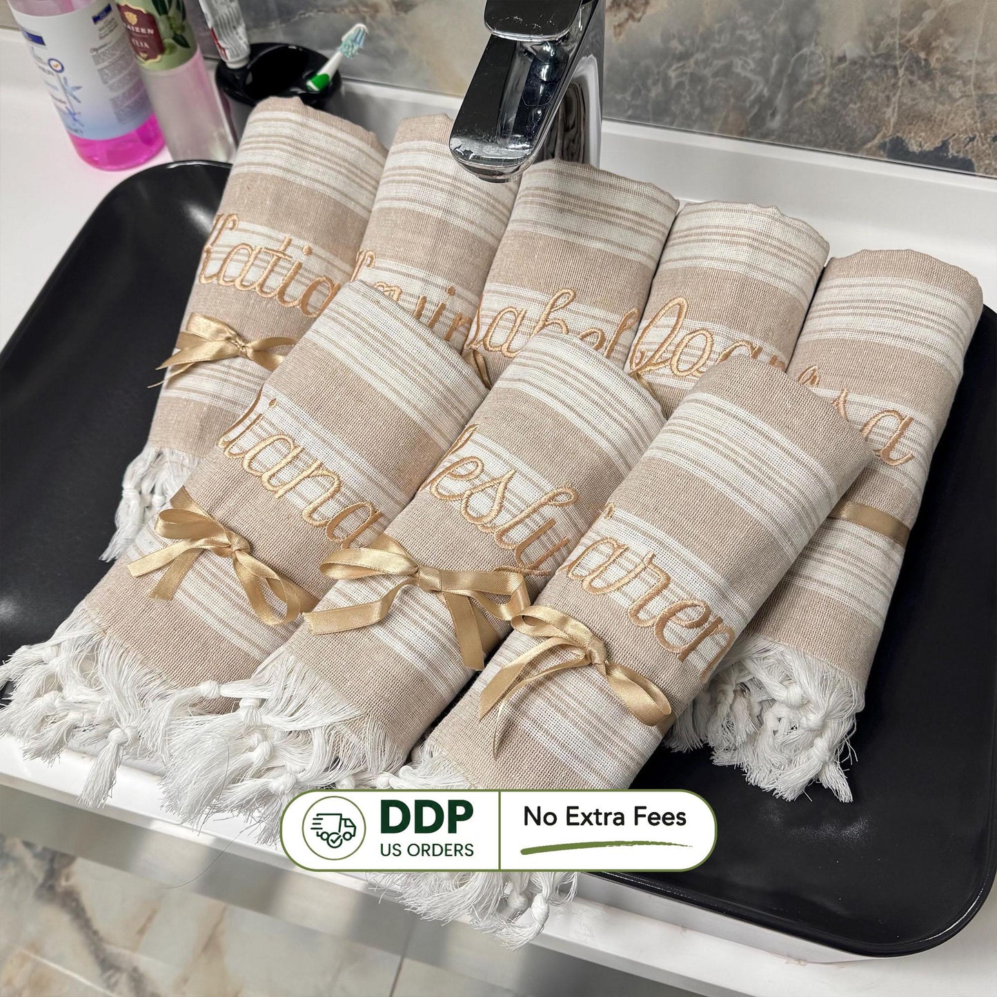 Custom Embroidered Turkish Cotton Towel: Personalized Wedding Favor