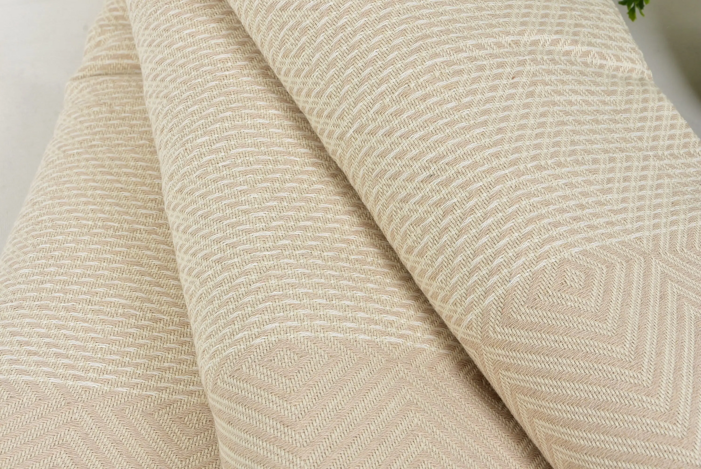 Beige Diamond Design Turkish Blanket, 78x94 Inches, Cotton, Coastal