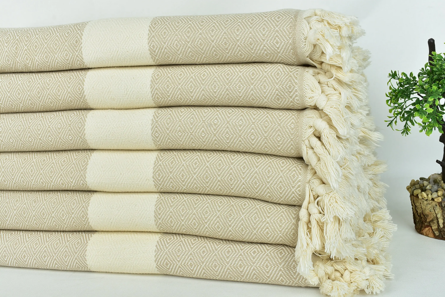 Monogrammed Beach Blanket, Diamond Beige, Turkish Cotton, 79x91 Inches