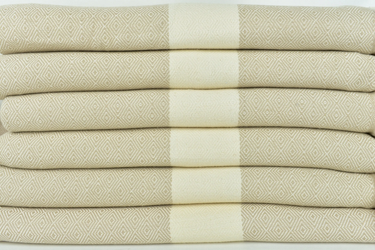 Bestickte Stranddecke, Diamond Beige, Türkische Baumwolle, 79x91 cm
