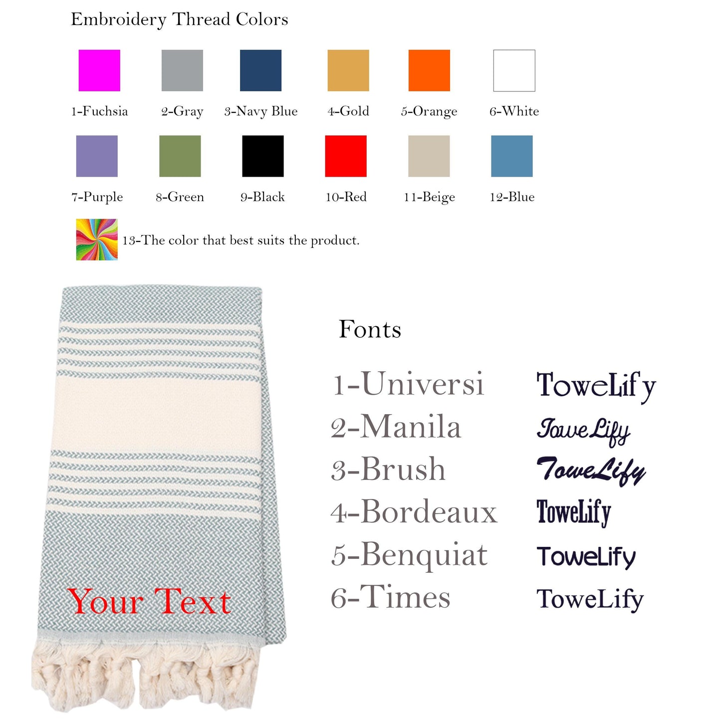 Handwoven Striped Turkish Cotton Towel: Personalized Beach/Bath Peshtemal