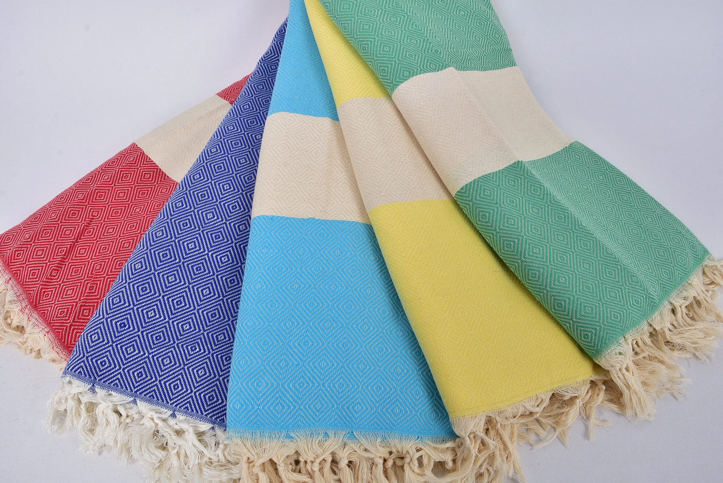 Throw Blanket Turkish Cotton Beige Diamond Pattern, 79x91 Inches