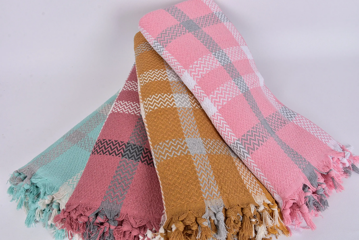 Turkish Throw Blanket Striped Bedspread Beige, 79x91 Inches