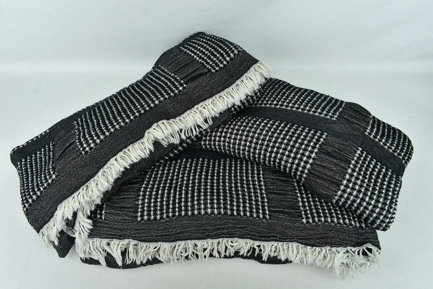 Bedcover Turkish Bedspread Black Throw Waffle Blanket, 79x83 Inches