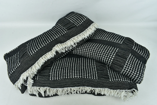 Bedcover Turkish Bedspread Black Throw Waffle Blanket, 79x83 Inches