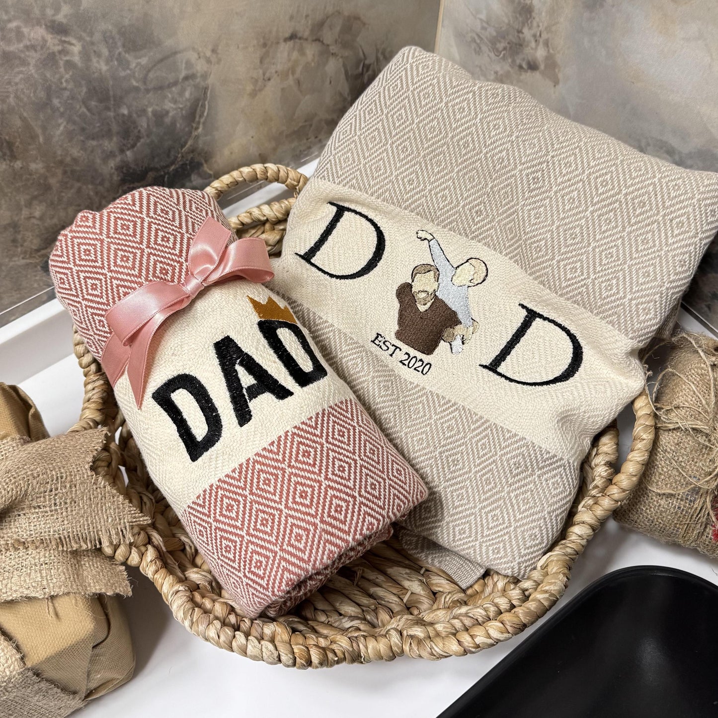 Personalized Dad Gift Set: Turkish Cotton Towel with Custom Embroidery