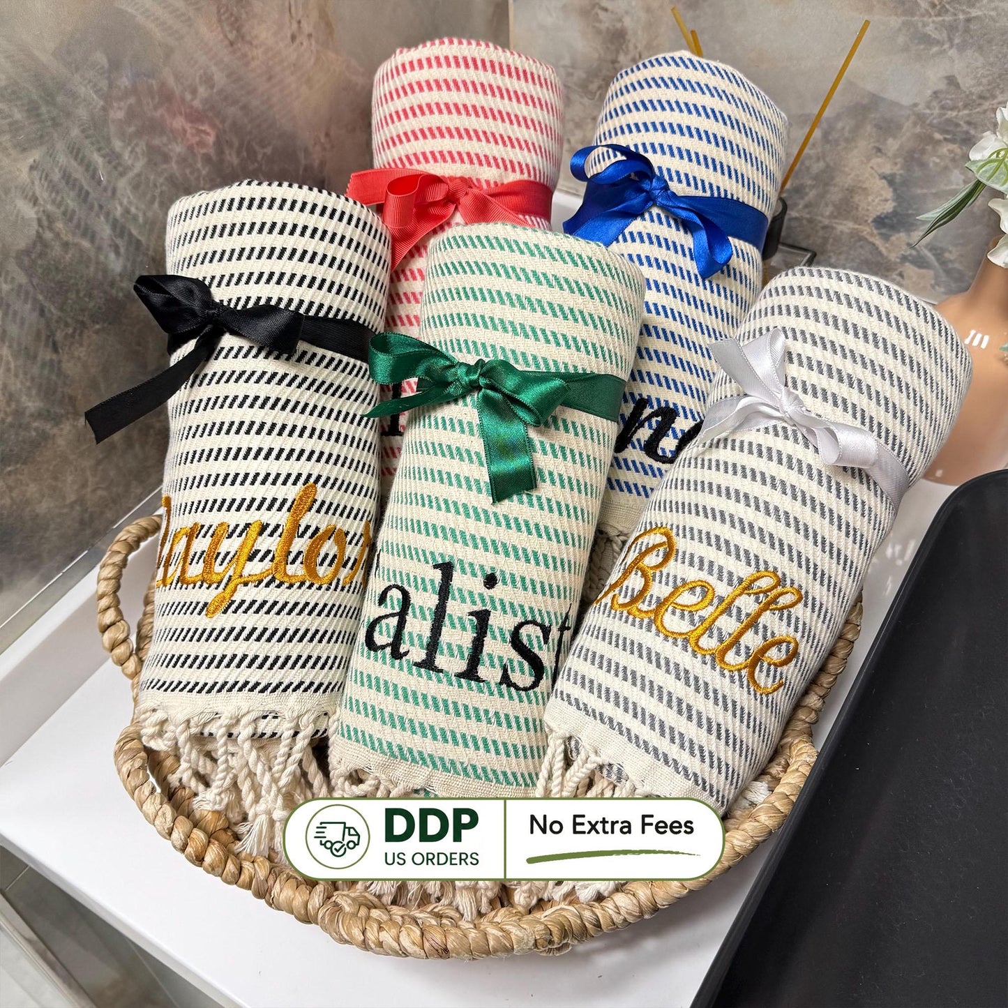 Personalized Turkish Towel: Embroidered Organic Cotton Wedding Favor