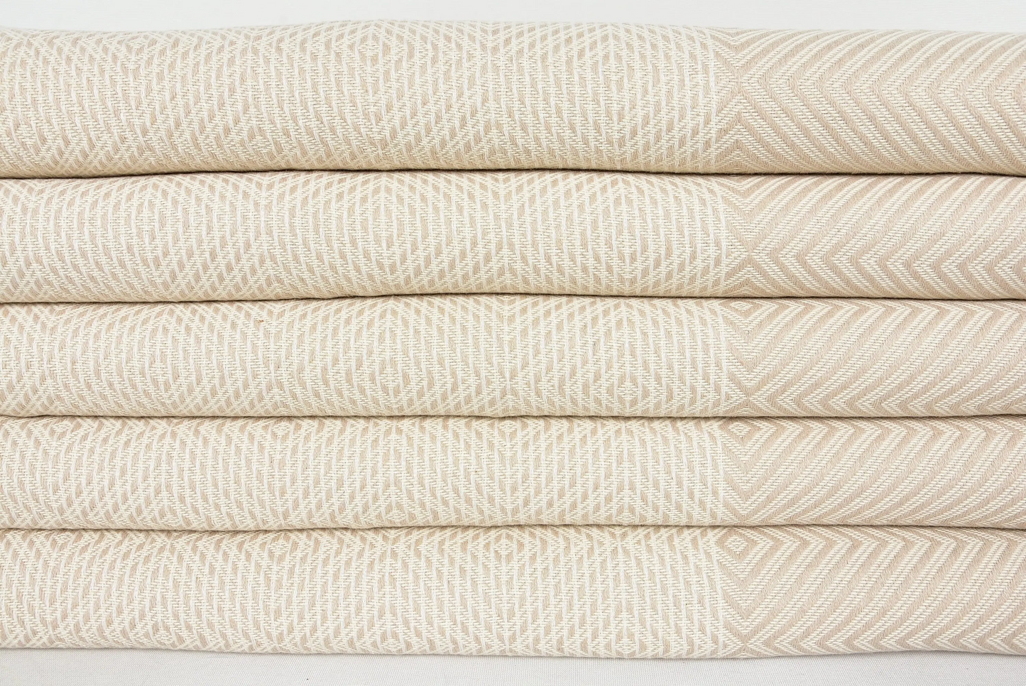 Beige Diamond Design Turkish Blanket, 78x94 Inches, Cotton, Coastal