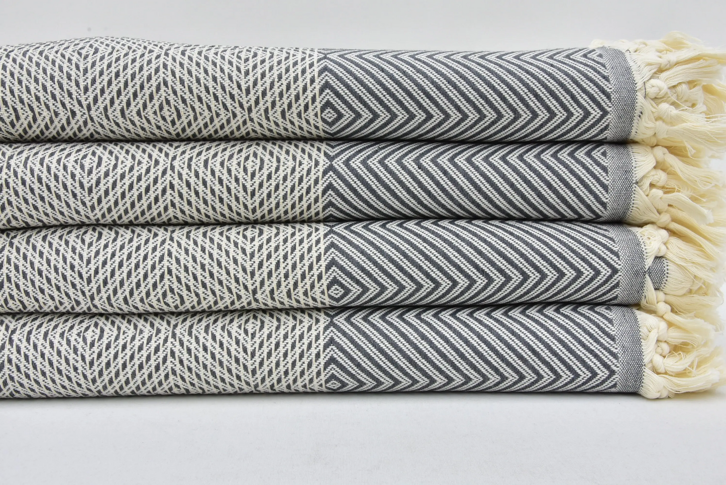 Turkish Bedspread Throw 75x91 Gray Cotton Diamond Design Blanket
