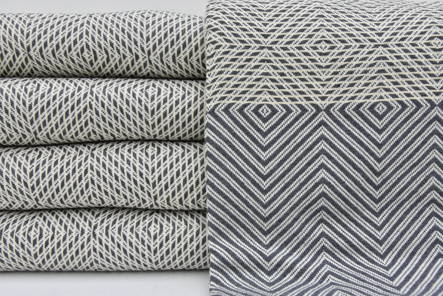Turkish Bedspread Throw 75x91 Gray Cotton Diamond Design Blanket