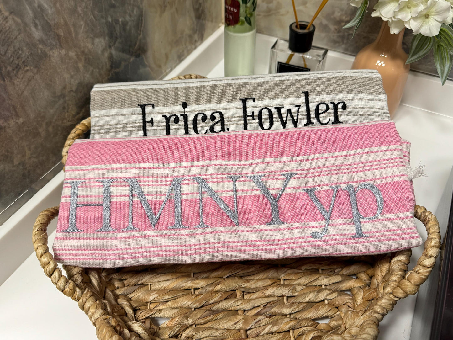 Personalized Turkish Cotton Beach Towel: Embroidered Monogram Gift