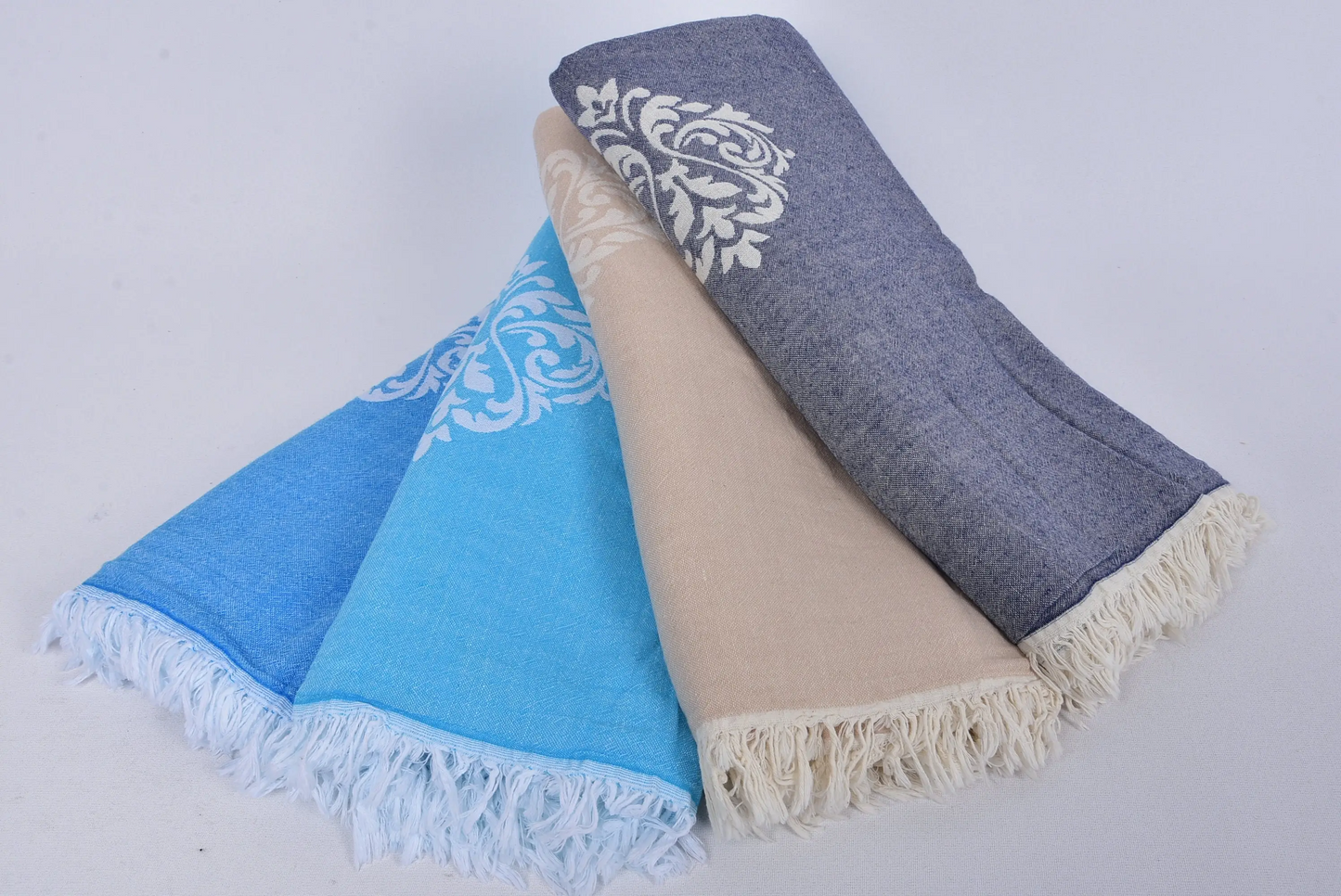 Turkish Blanket Large Towel Beige Cotton, 63x87 Inches