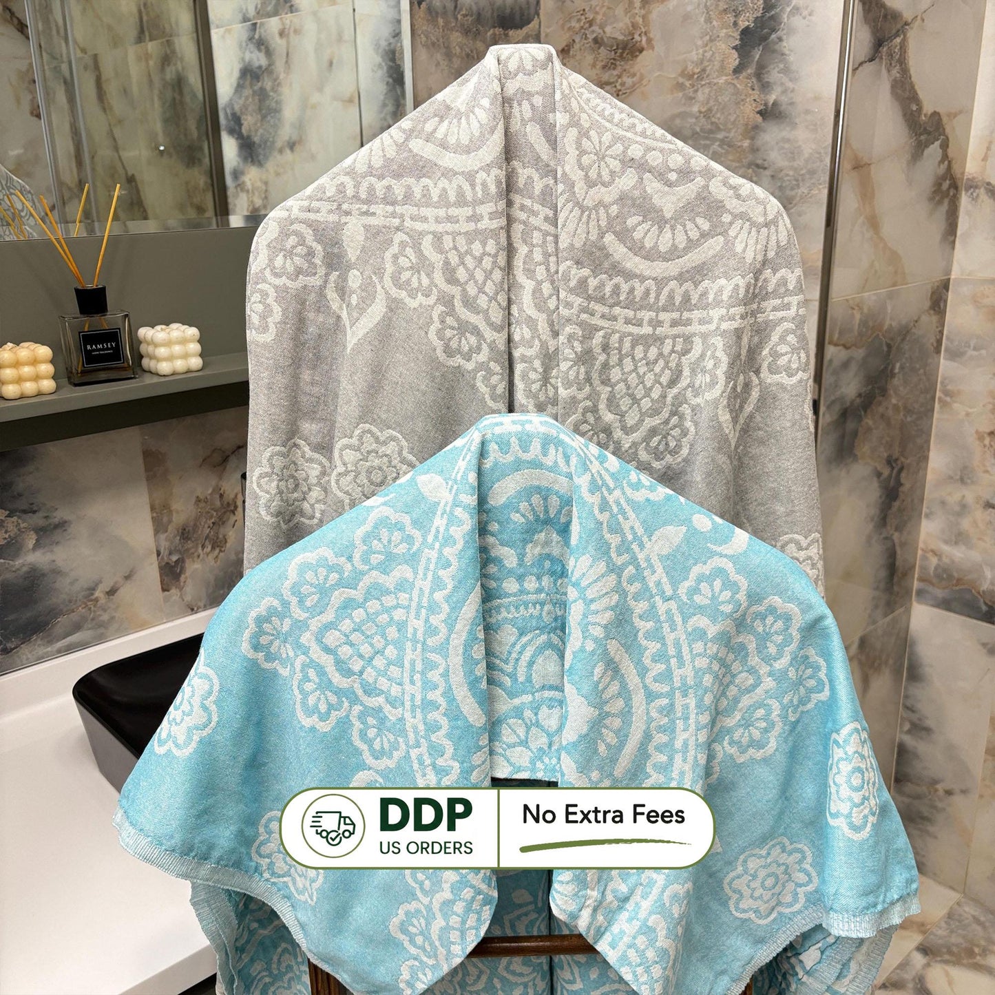 Floral Turkish Towel: 100% Cotton Peshtemal, Custom Embroidery Available