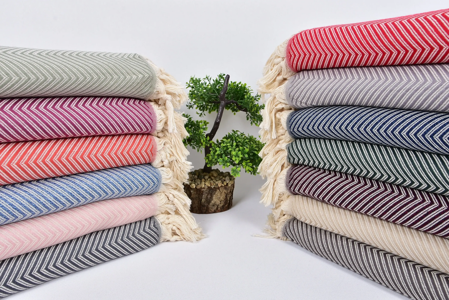 Winter Blanket Turkish Cotton Beige Stripes, 83x91 Inches
