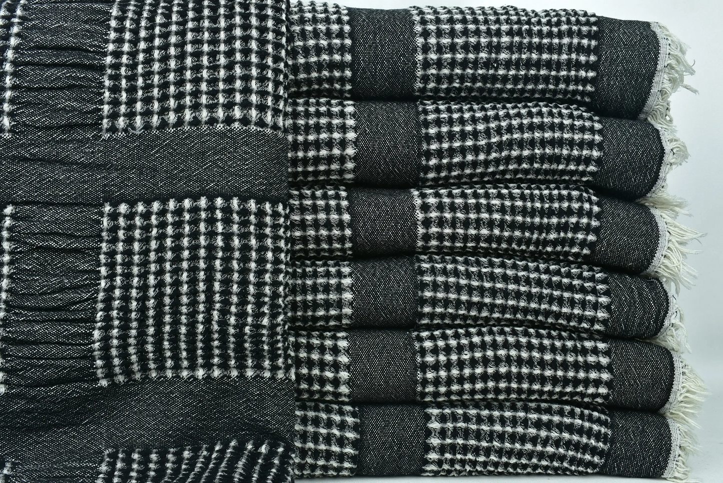 Bedcover Turkish Bedspread Black Throw Waffle Blanket, 79x83 Inches