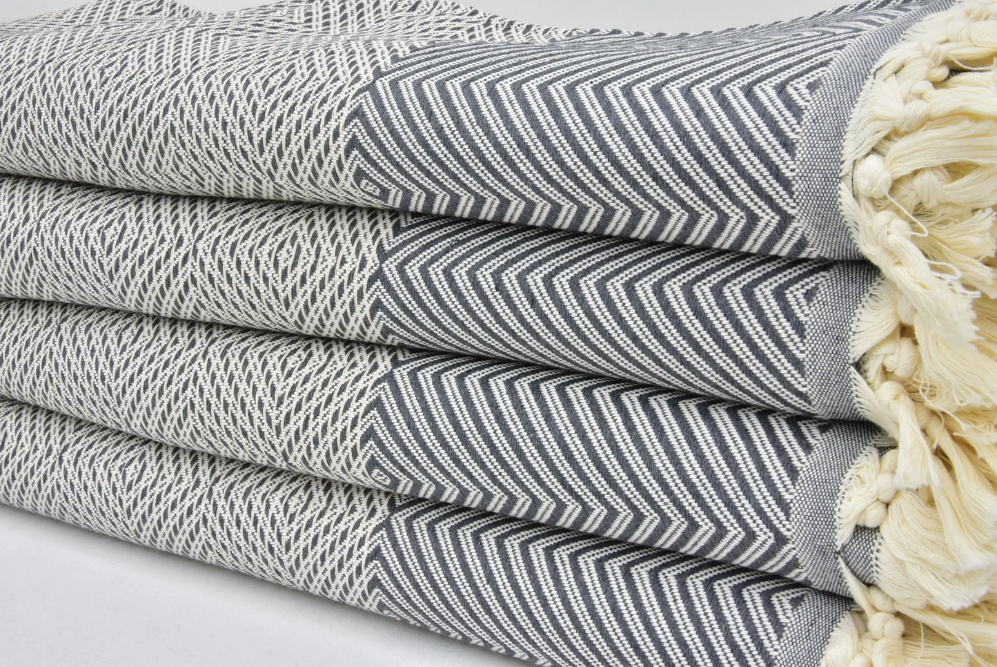 Turkish Bedspread Throw 75x91 Gray Cotton Diamond Design Blanket