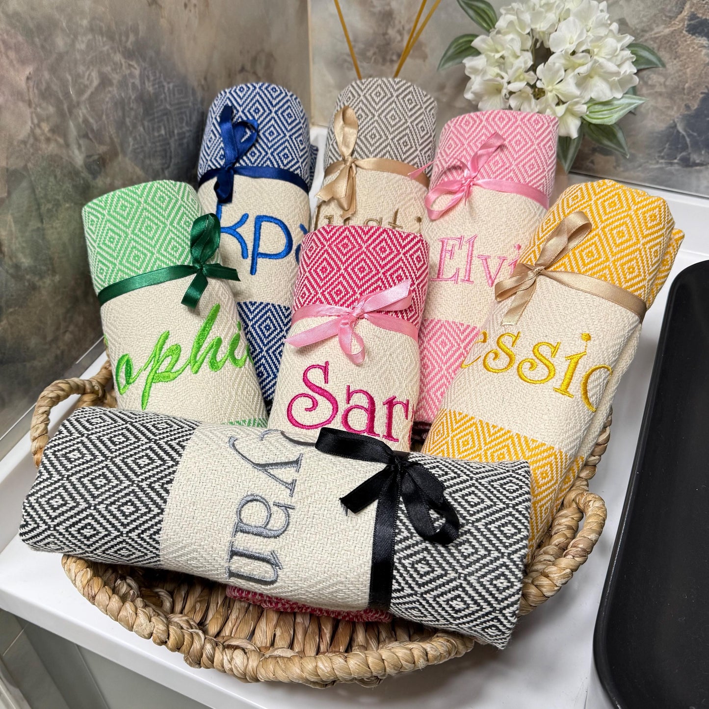 Custom Turkish Cotton Beach Towel: Personalized Embroidered Gift