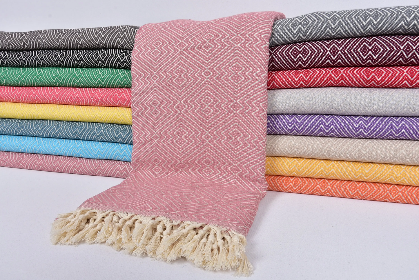 Turkish Cotton Blanket Throw Beige, 79x103 Inches